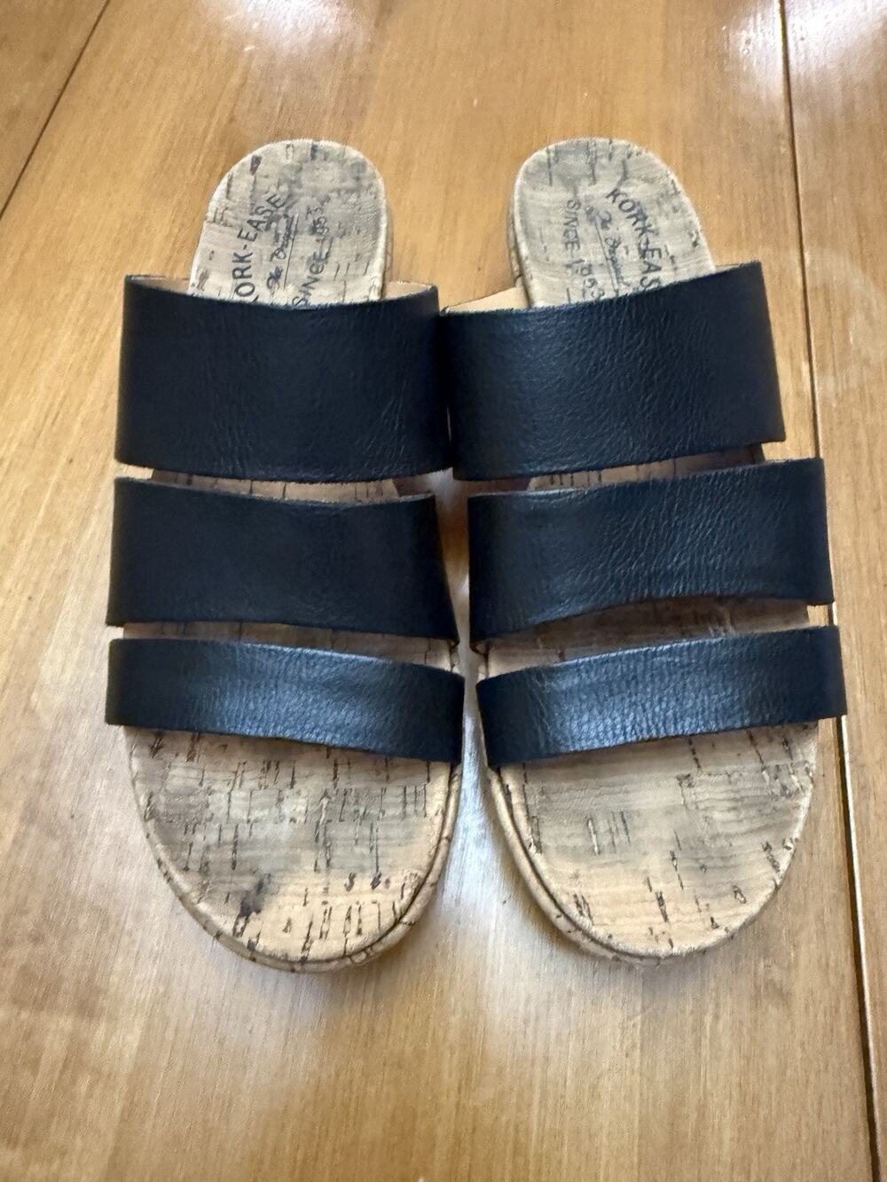 Kork-Ease Menzie Sandals 8M Black Leather Cork Wedge Platform K45503 Comfort